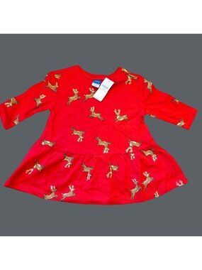Old Navy Baby Shirt Red Reindeer 100% Cotton Peplum 3-6 Mos NWT JJ1988